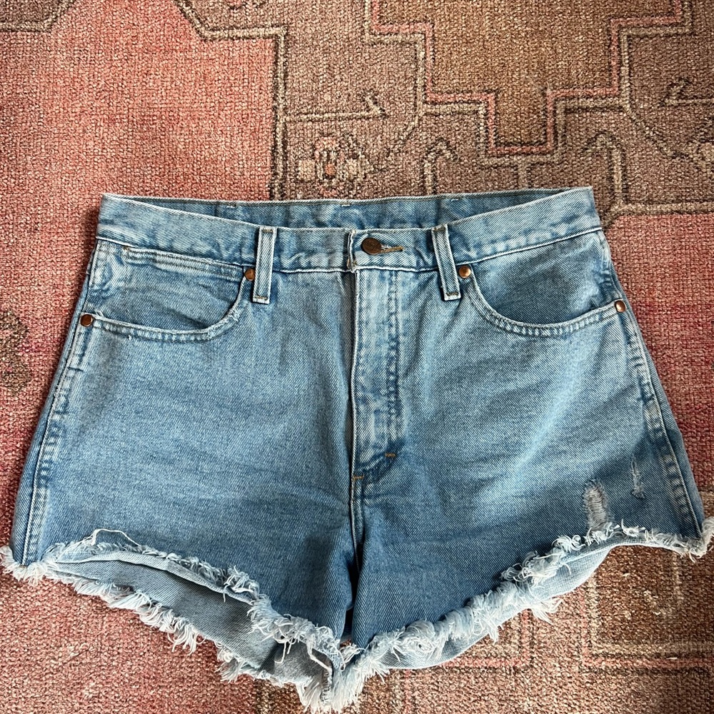 Wrangler Light Blue Frayed Jean Shorts